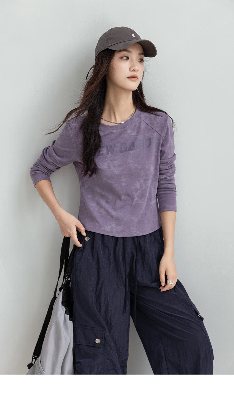 DME Right Shoulder Printed T-Shirt 2025 Spring Autumn Unique Gray Tie-Dye Layered Lightweight Soft Versatile Top 9