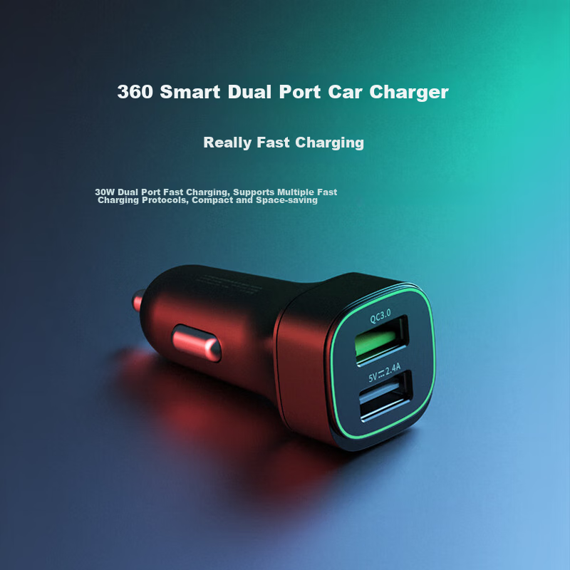 Автомобильное зарядное устройство 360 C5, двойной порт, умная защита, 30 Вт, USB-A, QC3.0, AFC, FCP