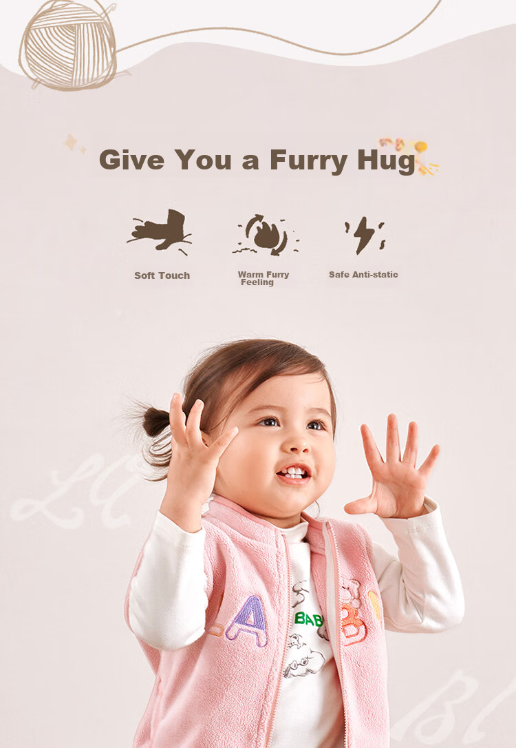 Labi Baby Children's Vest, Autumn And Winter, Boys And Girls Fleece Vest, Stand-Up Collar, Baby Warm Outerwear, Rose Red, Size 80 1
