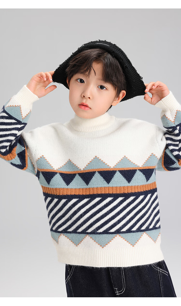 Zuoxi Boys' Sweater, Children's Thickened Autumn And Winter 2025 New Style, Boys' Knitted Sweater, Winter Pullover, Navy Blue, Size 160 21