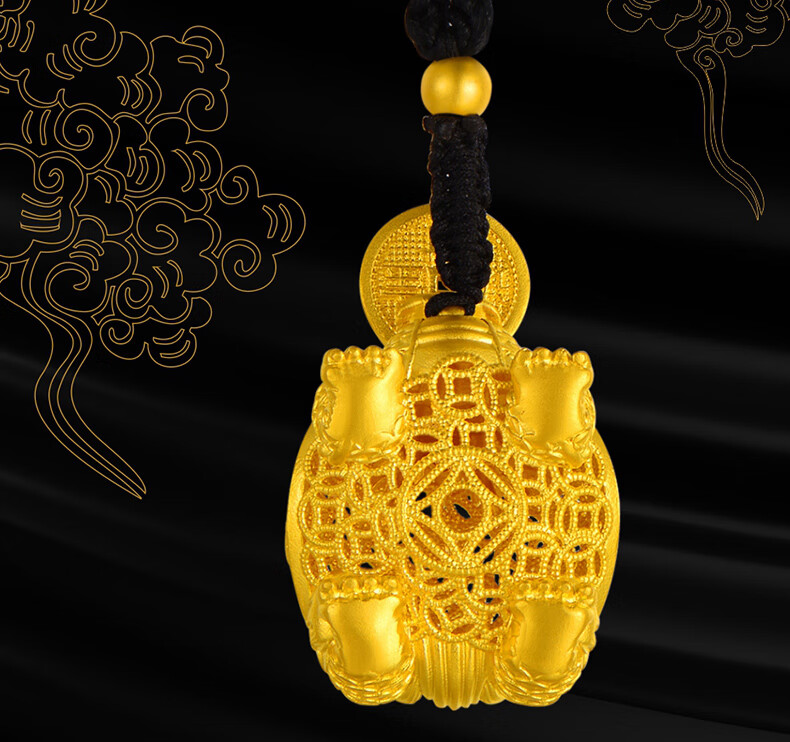 【520礼物】蒂蔻 黄金吊坠男士款足金999招财金钱龙龟古法金器把件