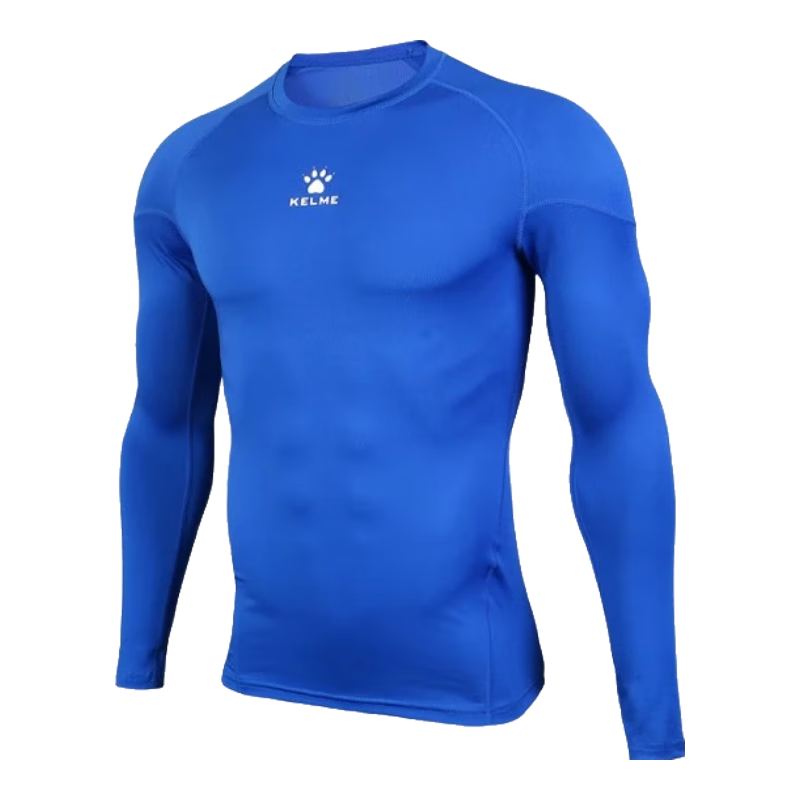 KELME Sports Compression Shirt for Men, Autumn Long-Sleeve Undershirt, Breathable Basketball Football Elastic Fitness Wear, Colorful Blue, Size S
