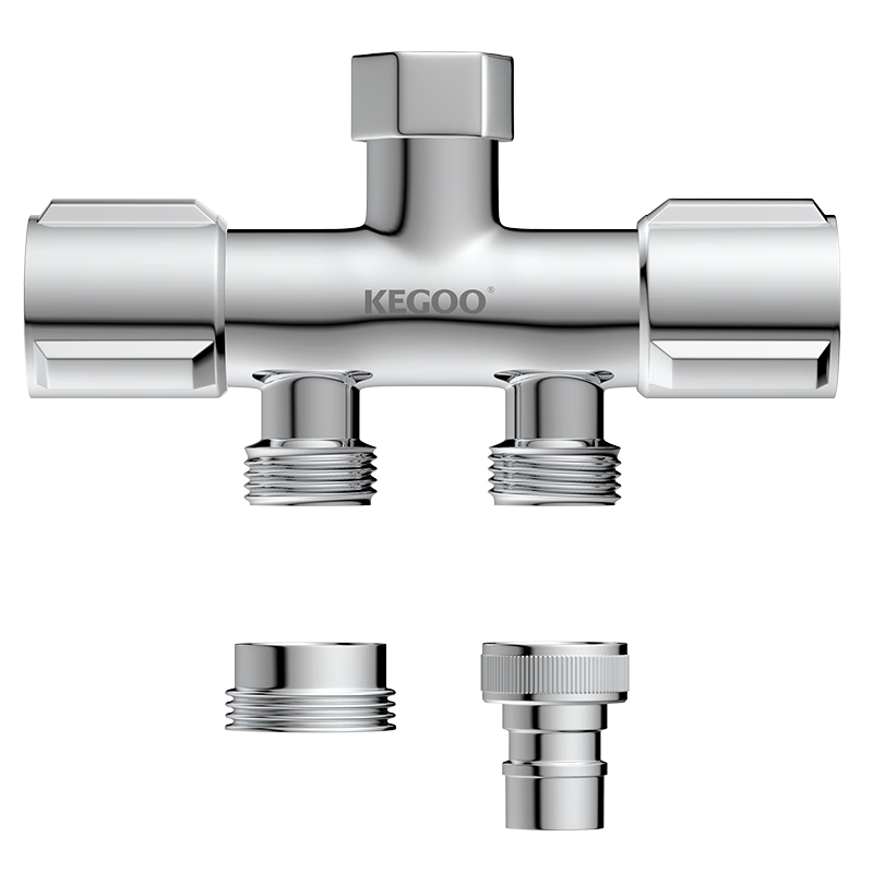 KEGOO Angle Valve Three-Way Water Distributor One In Two Out Double Outlet Washing Machine Faucet Splitter K6024