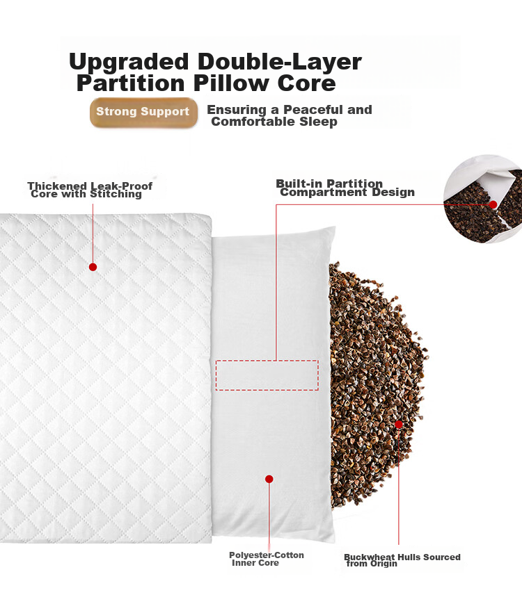 YALU & FREEDOM Pure Cotton Buckwheat Pillow, 100% All Buckwheat Hull Pillow Core, Adjustable Height, Cervical Spine Protection, Gray 4
