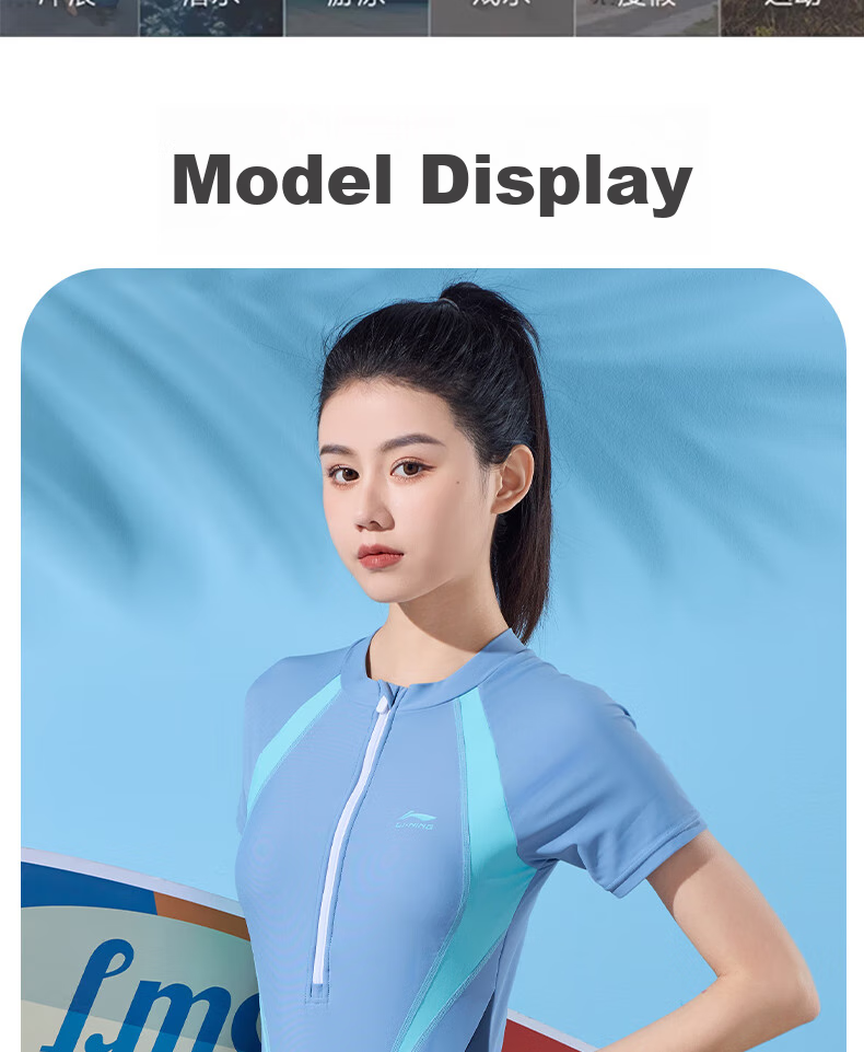 Li-Ning Women's Professional One-Piece Conservative Boyshort Swimsuit, Tummy-Covering Slimming Casual Training Hot Spring Swimwear 506 Gray Blue L 15