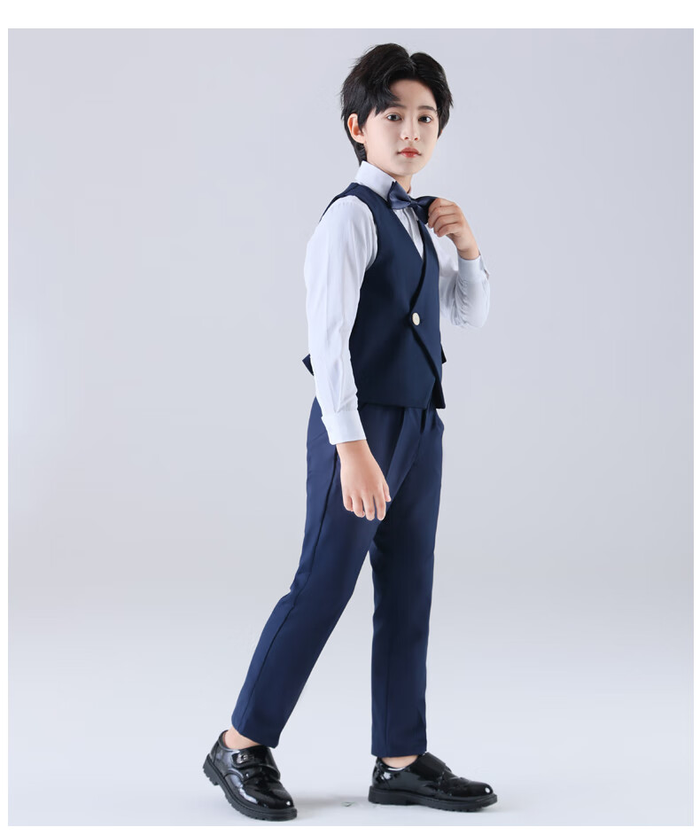 Yinuofang Children's Suit Set, Vest Set for Performances, Boys' Suit, Navy Blue Single-Breasted Vest Set, 160CM 12