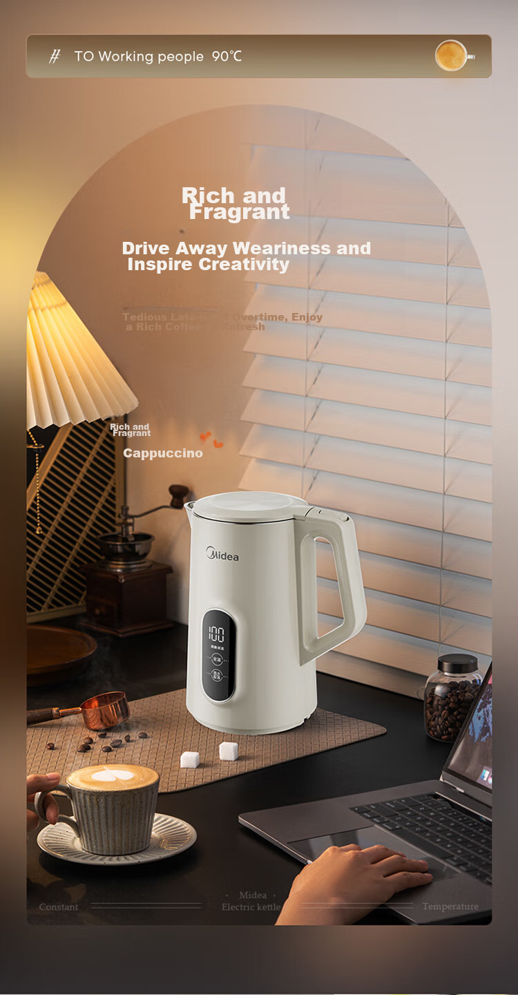Midea Electric Kettle with Automatic Shut-Off And Temperature Control, 316L Stainless Steel, Baby-Safe Grade, 7 Temperature Settings, 1.7L Large Capacity, 17X304-PRO 6