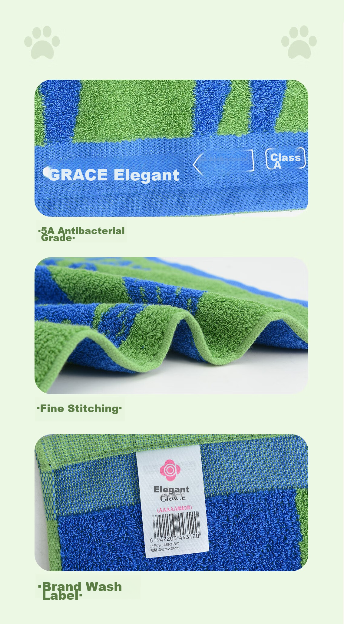 Grace Pure Cotton Towel Cartoon Children's Animal Towel, Cute And Fresh All-Cotton Face Towel for Boys And Girls, Sports Towel, Pack of Three 8