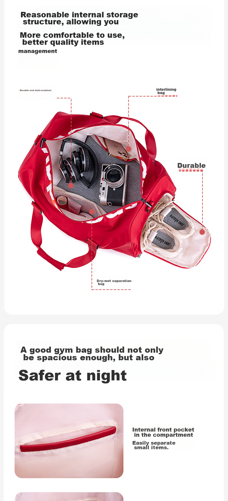 HLA Travel Bag for Men And Women, Dry And Wet Separation Fitness Bag, Water-Resistant Storage Sports Backpack, Large Capacity Swimming Bag, Red 7