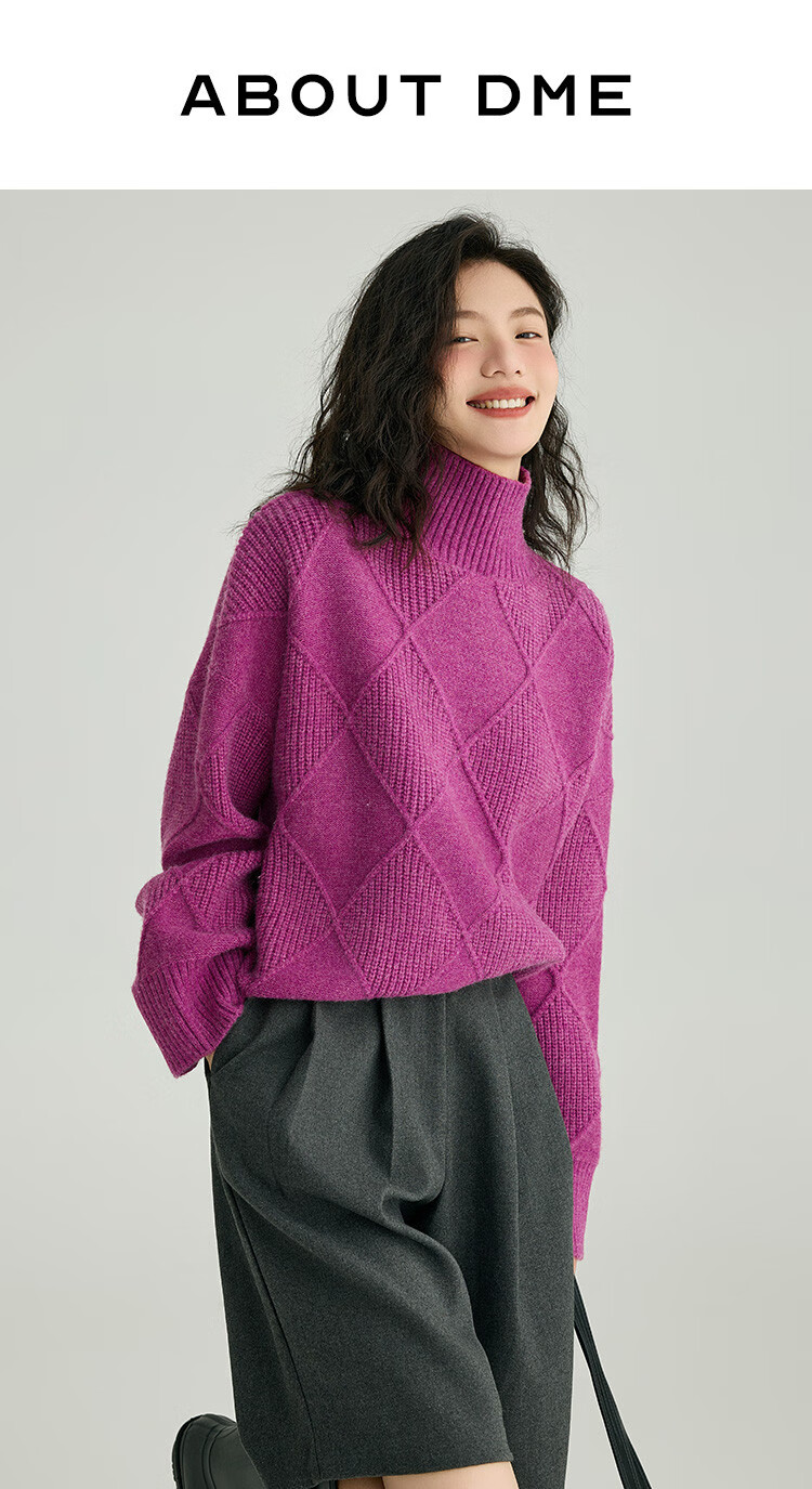 Demana Slightly Drunk Knitwear Stylish Diamond Pattern Slim Fit Sweater for Women Purple Red S 1
