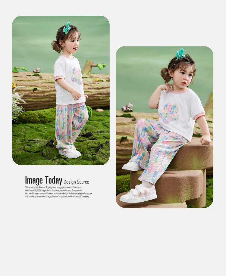 ASK JUNIOR Children's Clothing Set, Girls' Summer Outfit, Toddler Short-Sleeve Wide-Leg Pants, Sports Casual Two-Piece Set, Floral Pattern, Size 130 13