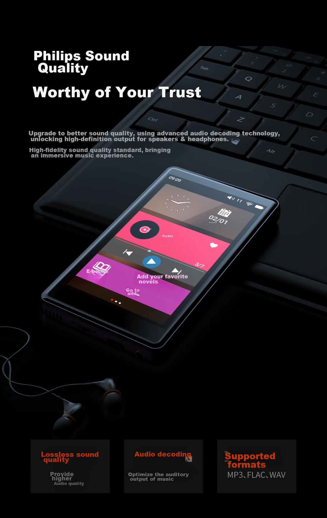 PHILIPS SA5019 Large Screen Touch MP3/MP4 Portable Player with Lossless Music Player for Listening to English And Reading Novels 4
