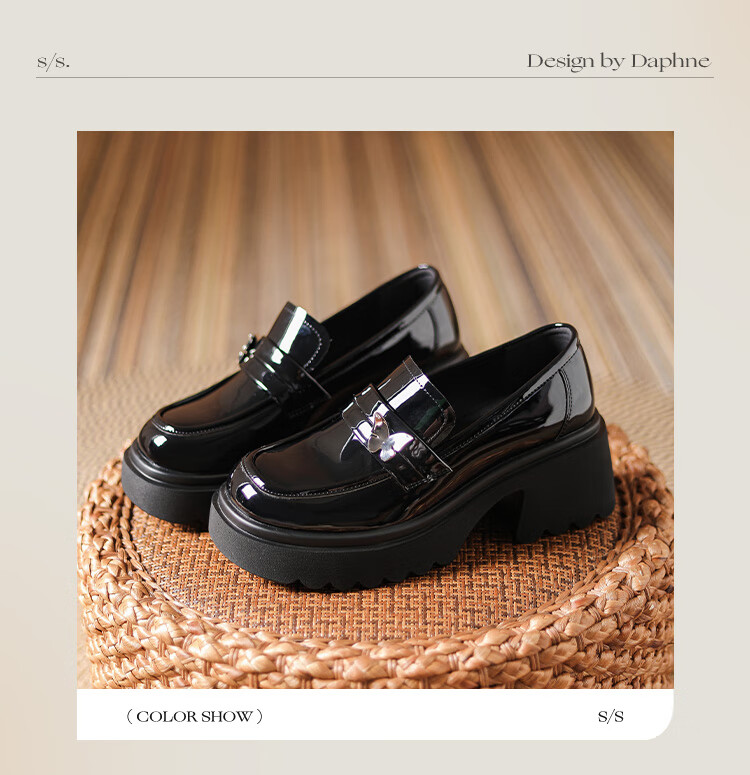 DAPHNE Thick-Soled Loafers for Women, Versatile And Fashionable Shoes, JK Academy Style Black British-Style Leather Shoes for Women, Black, Size 35 2