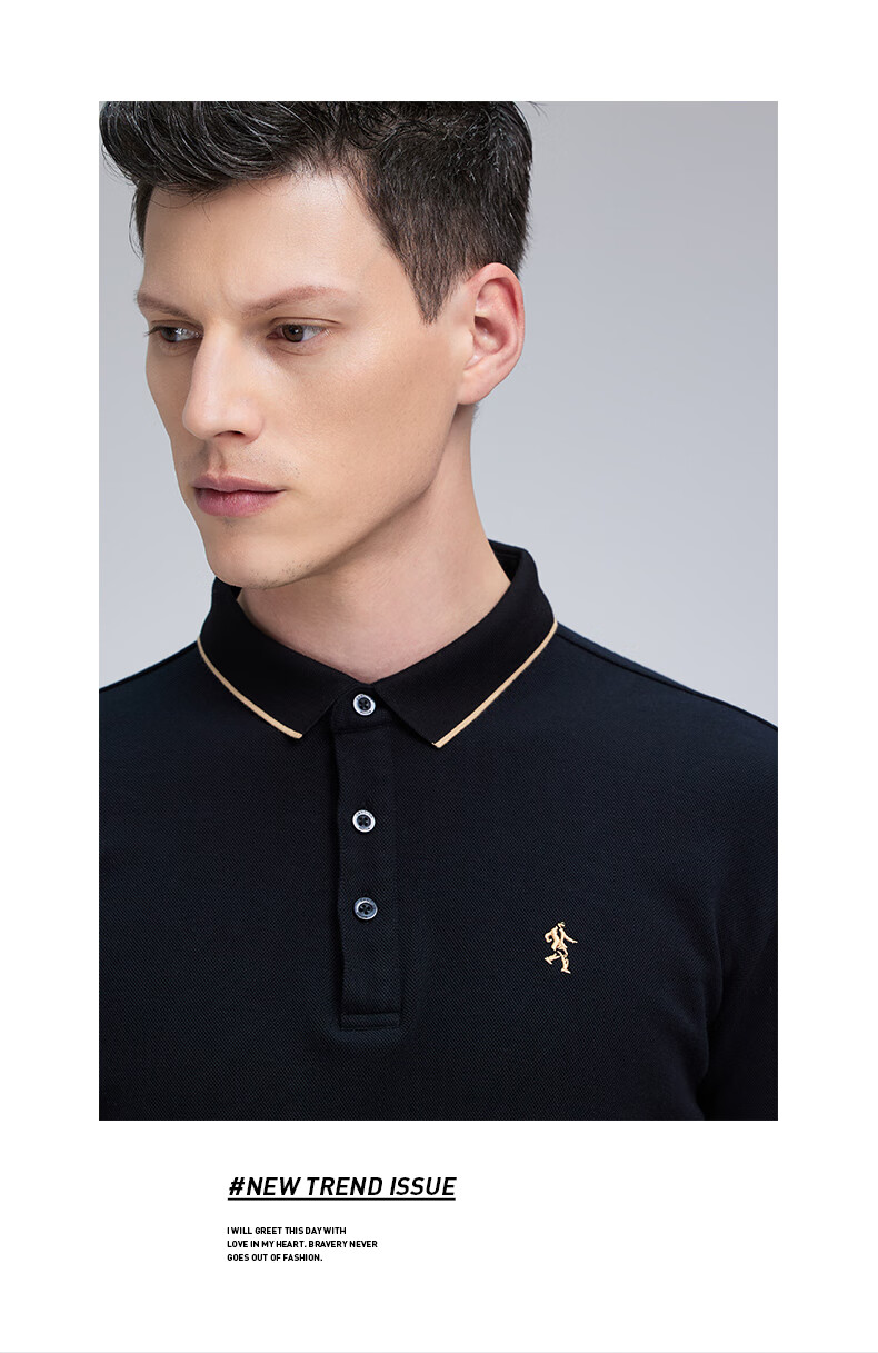 DANCING WOLVES [Upgraded Heavy Pure Cotton] Autumn And Winter Comfortable Basic Inner Layer Men's Long-Sleeve POLO Shirt, 001 Black, Size 165 12
