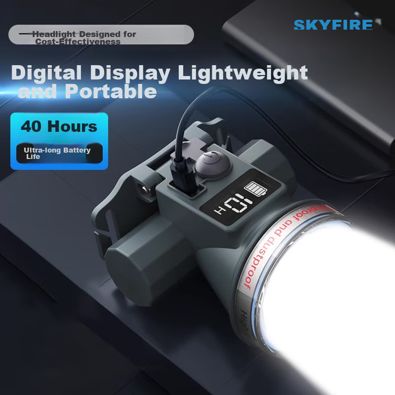 SkyFire Headlamp with High Brightness, Long Battery Life, Lithium Battery Rechargeable, Head-Mounted Military-Grade Ultra-Bright Long-Range Waterproof Mining Lamp Fishing Flashlight