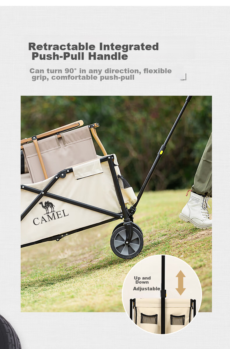 CAMEL Outdoor Camping Cart, Portable Folding Picnic Site Trolley, Grocery Shopping Cart, Stroller for Kids, Dog Walking Cart 8