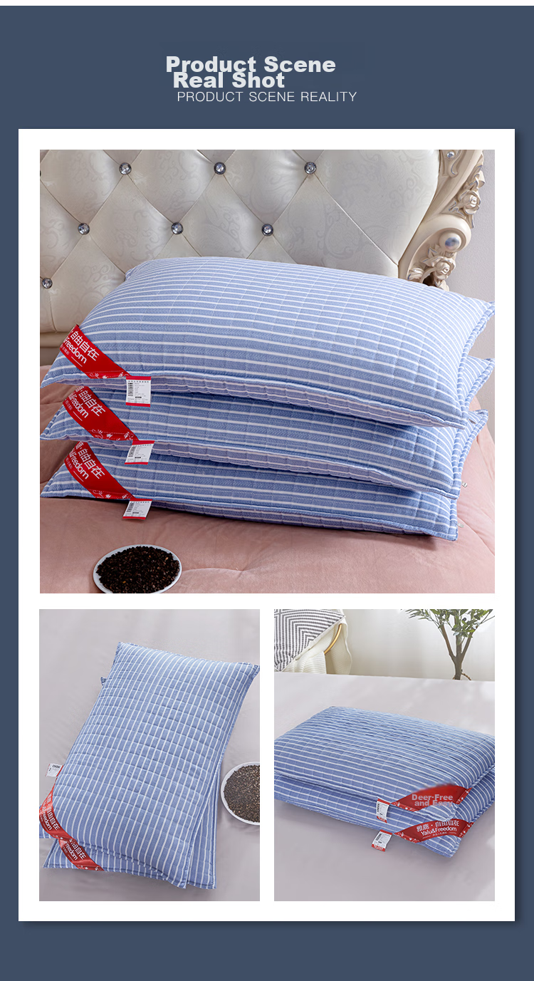 YALU & FREEDOM Pure Cotton Buckwheat Pillow, 100% All Buckwheat Hull Pillow Core, Adult Sleeping Cervical Spine Protection Pillow, 5 Jin (2.5 Kg), 46x72 Cm, Blue Patter 11