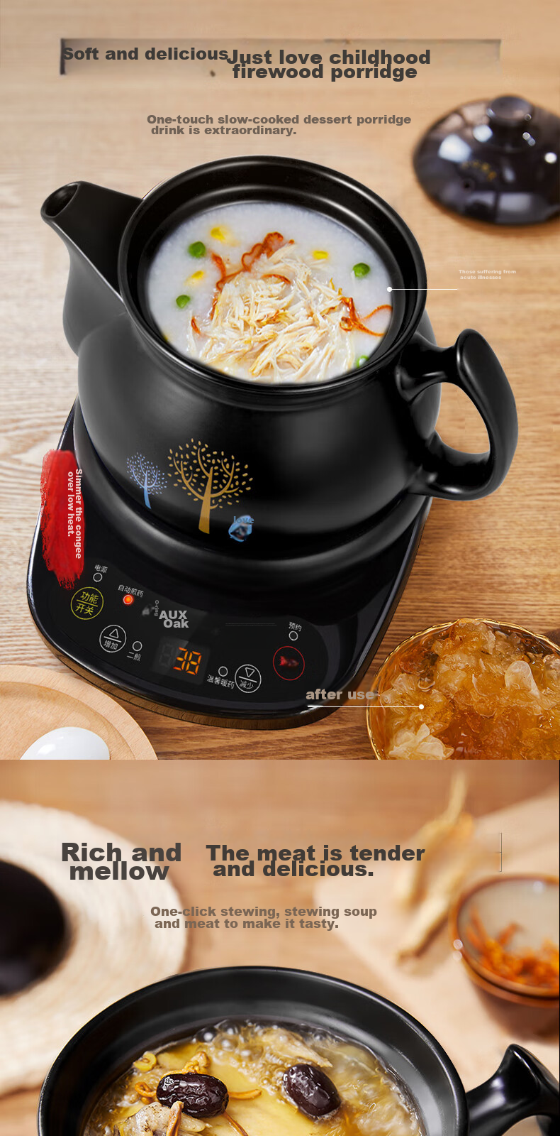 AUX Chinese Herbal Medicine Pot, Automatic Dual Decoction Function Electric Sand Pot, 3L Home Use Detachable Ceramic Chinese Herbal Medicine Pot, Hands-Free Decoction Health Pot HX-YS0301 11