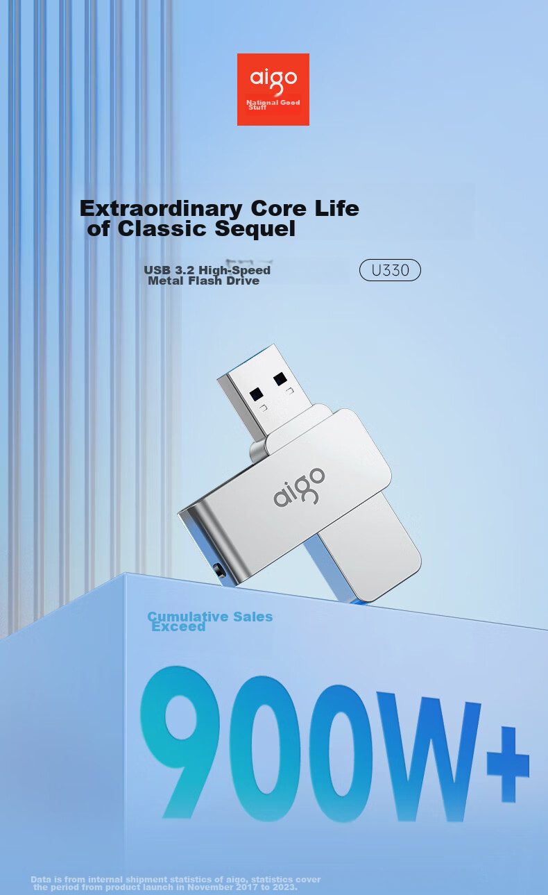 Aigo 128GB USB3.2 Flash Drive, High-Speed Office Computer USB Drive, Read Speed 220MB/s, Customizable Metal USB Drive, Large Capacity Storage USB Drive, U330 Series 1