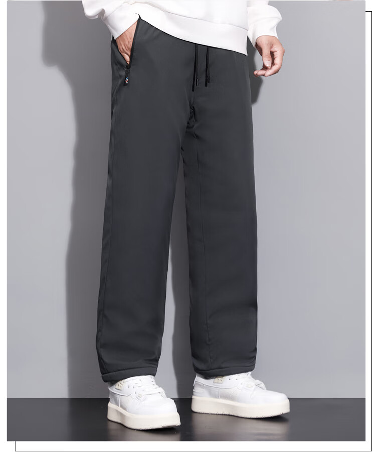TUCANO Men's Cotton Pants Lamb Wool Fleece Thickened Graphene Warm Comfortable Casual Straight Leg Trousers Black 3XL 22