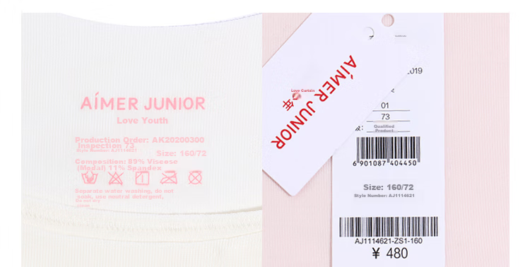 AIMER JUNIOR Girls' Developmental Underwear Stage One Mid-Length Vest Bra, Versatile Seamless 2-Piece Set White + Pink, Size 150 18