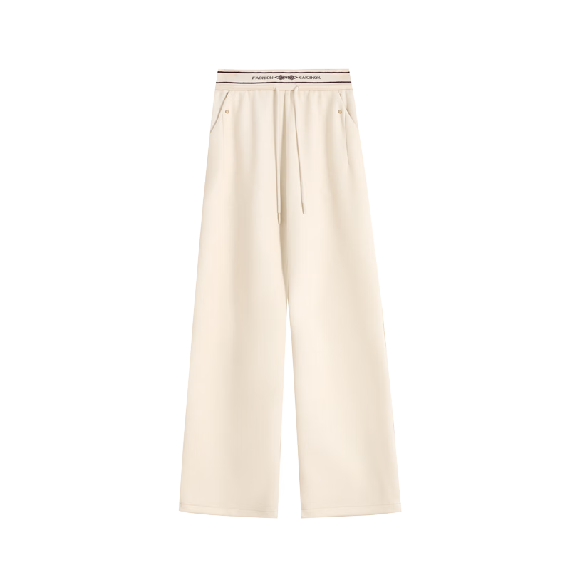 Langsha Spring Women's Pants Mulberry Silk Wool Wide-Leg Thick High-Waist Straight Casual Trousers