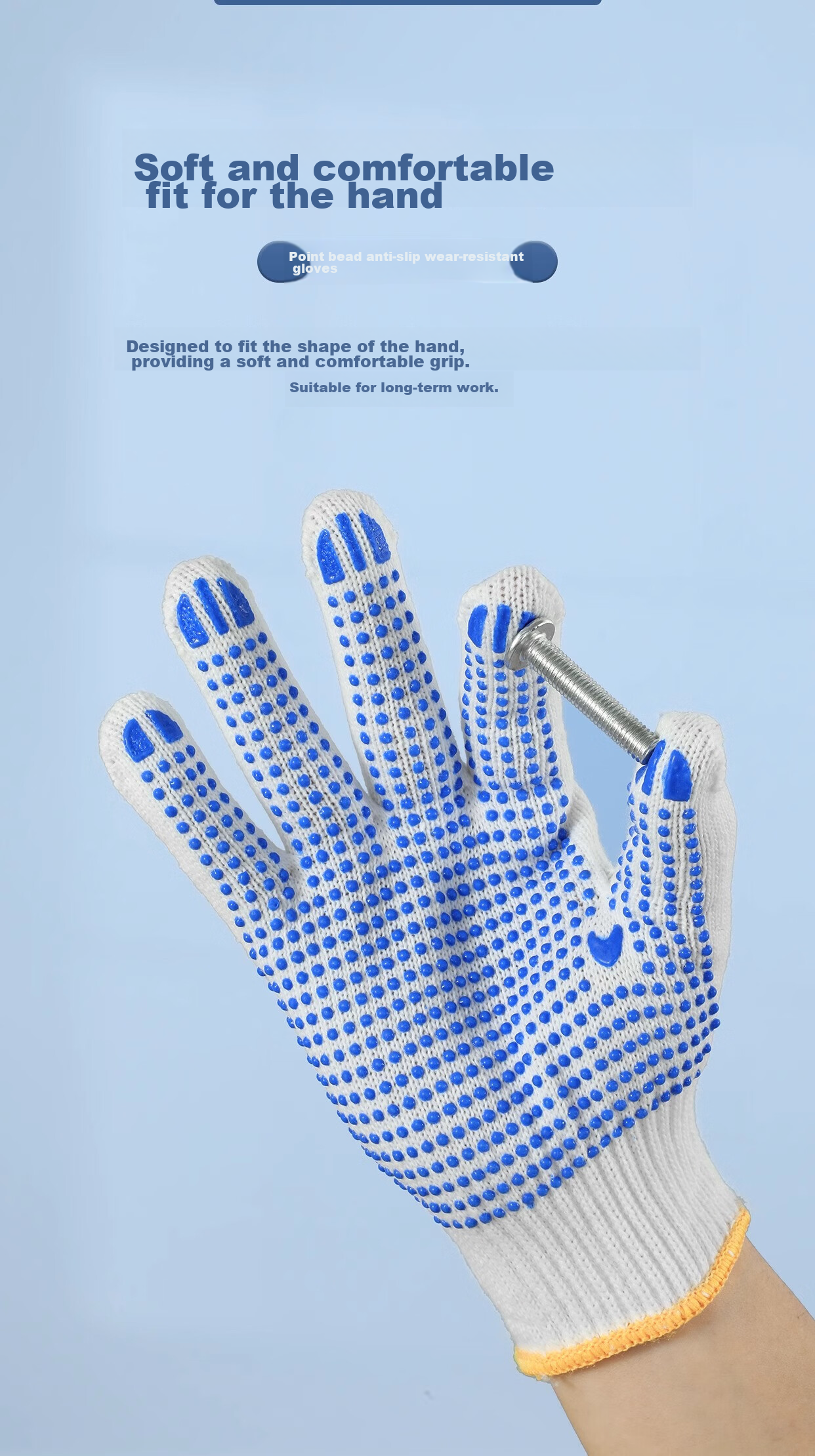 Qianjiadi Work Gloves, Protective Gloves, Non-Slip, Dotted Glue, Wear-Resistant, Threaded Gloves, Thickened Dotted Glue Gloves for Construction Sites, Work Gloves for Men And Women, 12 Pairs 8
