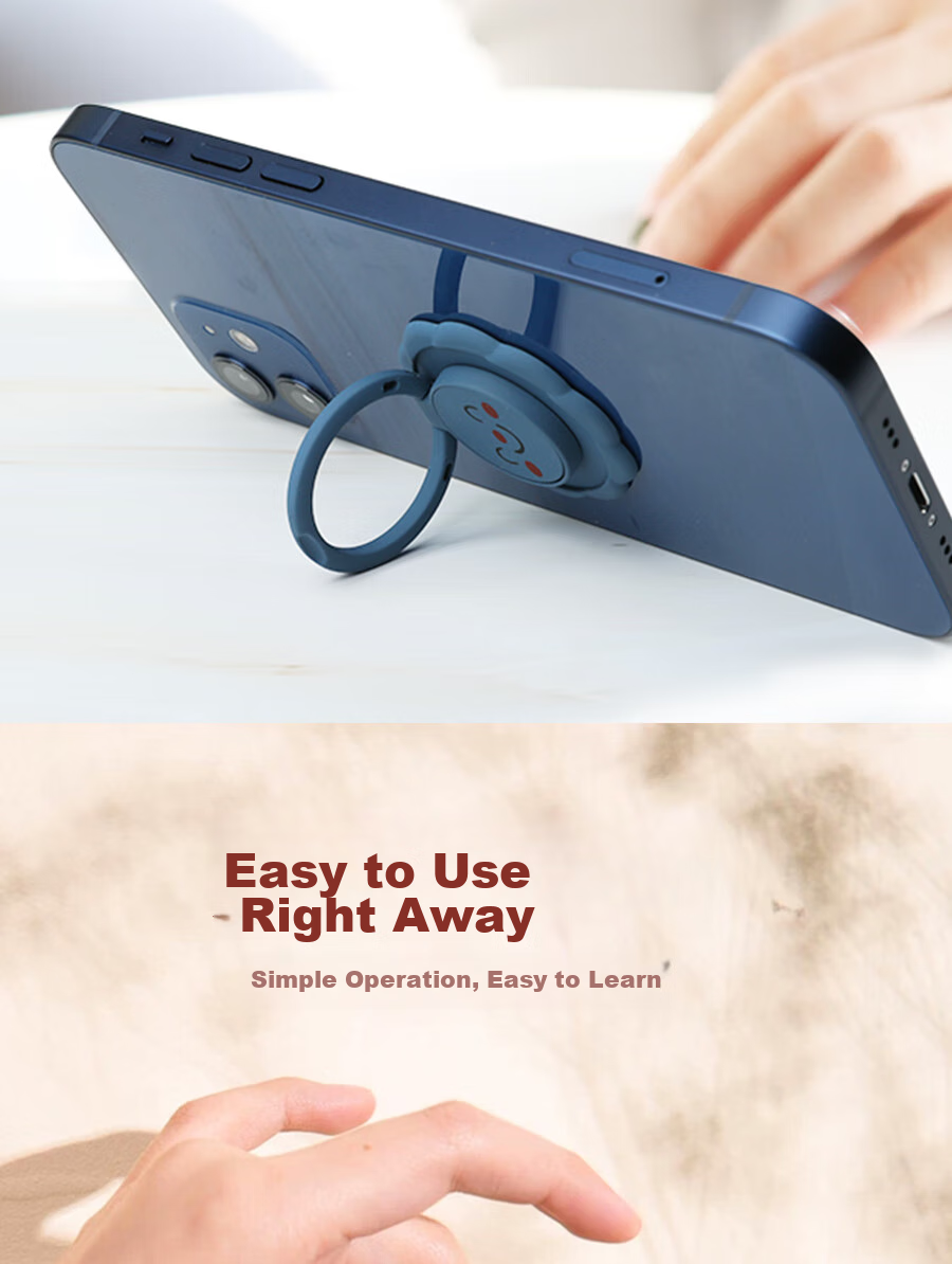 ESCASE Phone Stand, Ring Holder Desktop Live Streaming Ultra-Thin Ring Support Back Lazy Phone Holder IPhone12 Huawei Stand Watch TV Cute Smiley Face Style Elegant Black 7