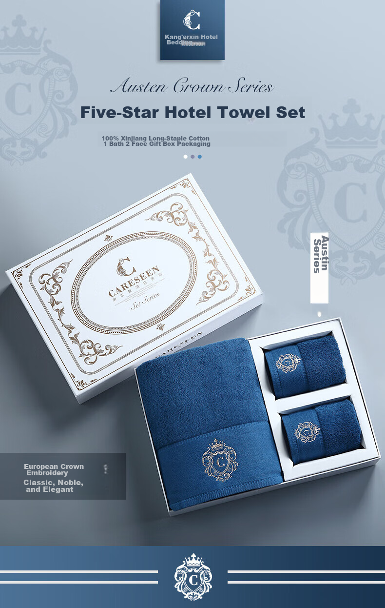 Canasin Five-Star Hotel Pure Cotton Thickened Large Bath Towel, Unisex All-Cotton Towel Gift Box Set, 1 Bath + 2 Face Towels, Gentleman Gray Sports 1