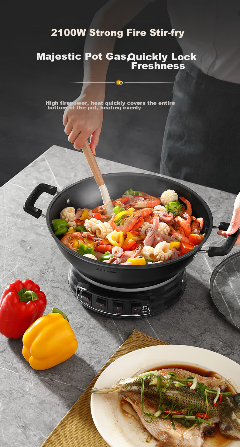 Royalstar Electric Wok, Steamer Pot, Cooking Pot, Shandong Pot, Household Cast Iron Stew And Steam Cooker, Non-Stick Pan, Multi-Functional Steamer for Buns, RDQJ3-34 Single Steamer Appliance 8