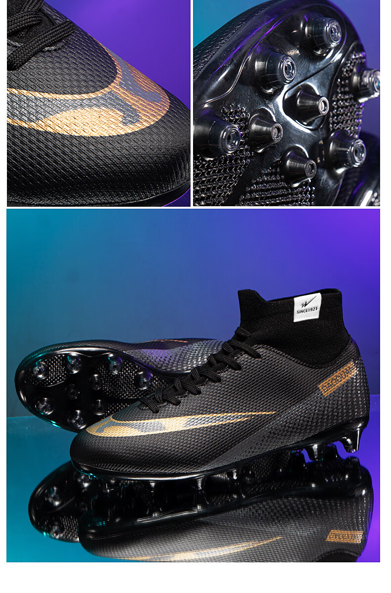 Double Star Eight Special Football Shoes Men's Adult Turf Broken Nails TF Wear-Resistant Artificial Turf Competition Special Short Nails Black Training Shoes Men 6