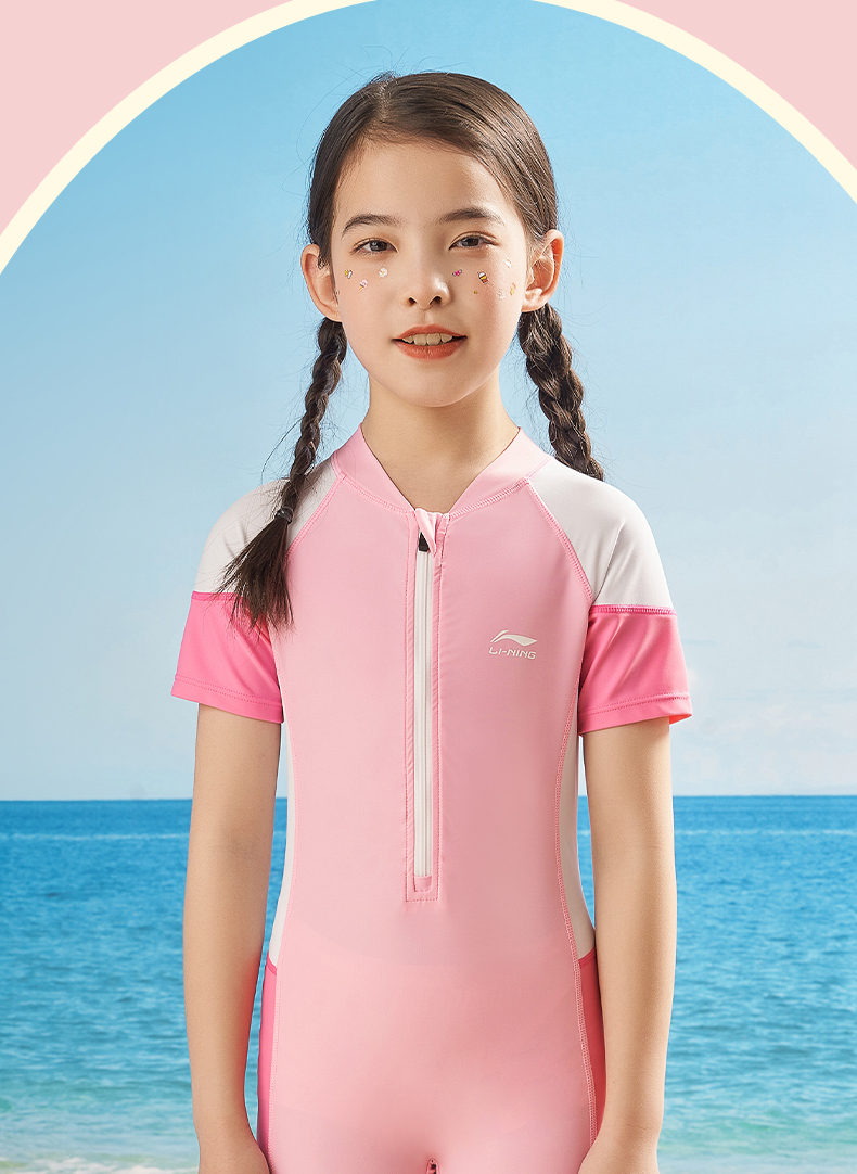 Li-Ning Children's Swimsuit, One-Piece Swimwear for Boys And Girls, Breathable Quick-Dry Surfing Suit, Model 926, Blue, Size 120 18
