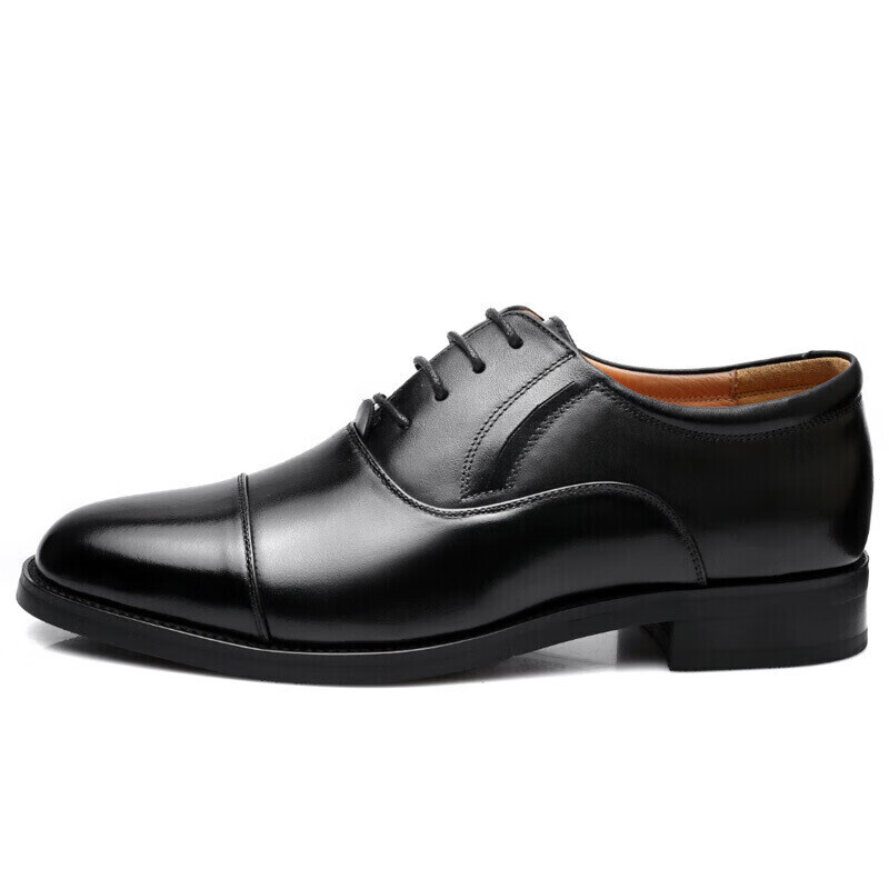 Qiangren Leather Formal Shoes, Jihua 3515 Quality Three-Joint Business Men's Shoes, JD305 Lace-Up Style, Size 40