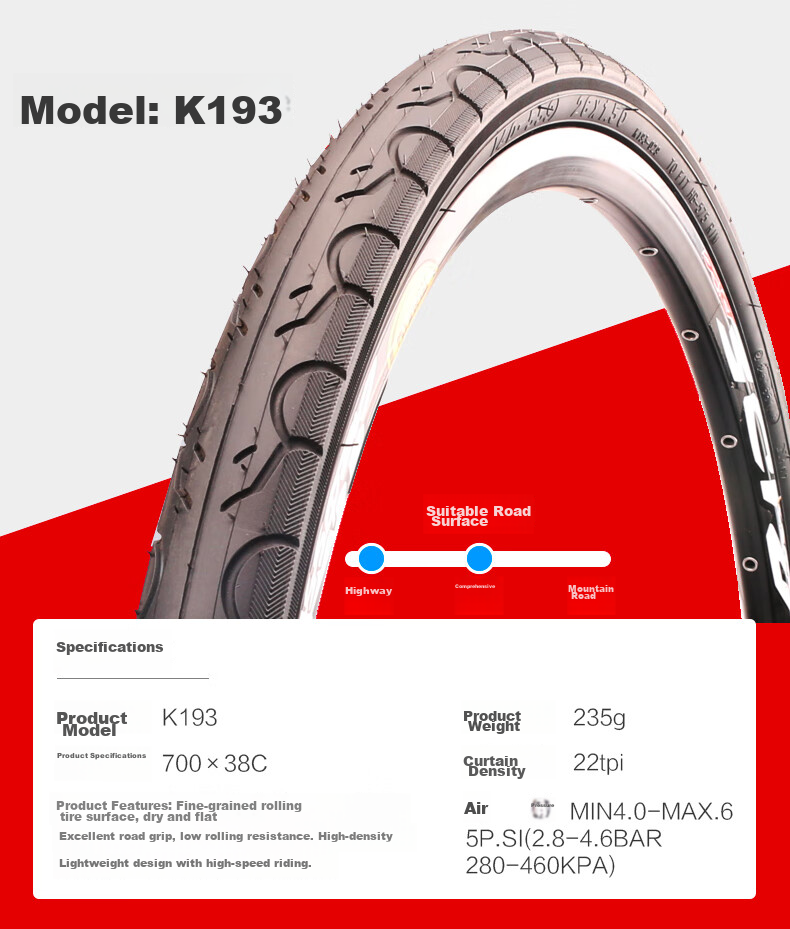 KENDA K193 Road Bicycle Outer Tire, 700x38c, Travel Bicycle Outer Tire, Smooth Head Tire, Low Resistance, Wear-Resistant, Black 7