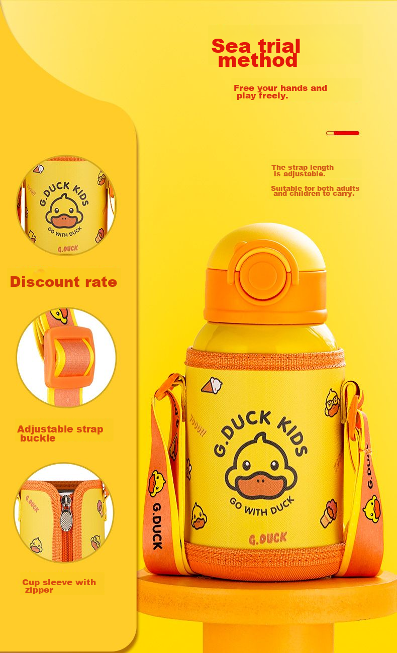 G.duck Children's Cartoon Insulated Water Bottle with Pop-Up Lid, 450ml, Stainless Steel Straw Cup with Pop-Up Lid - Pink 11