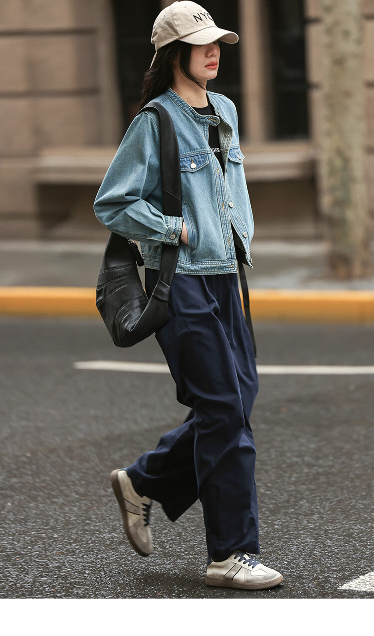 Dme Small Round Neck Denim Jacket Spring Straight Shoulder Sleeve Slim Fit Short Denim Jacket 10