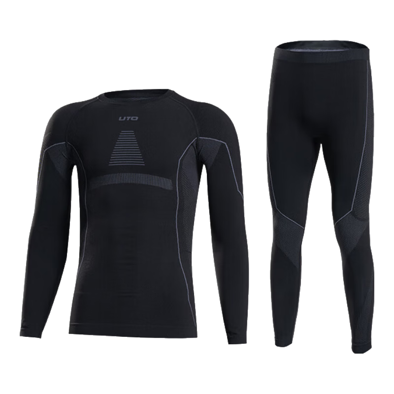 UTO Quick-Dry Compression Base Layer Set for Men, Skiing, Hiking, Outdoor Sports, Thermal Underwear, Black And Gray (Men's Style), Size L