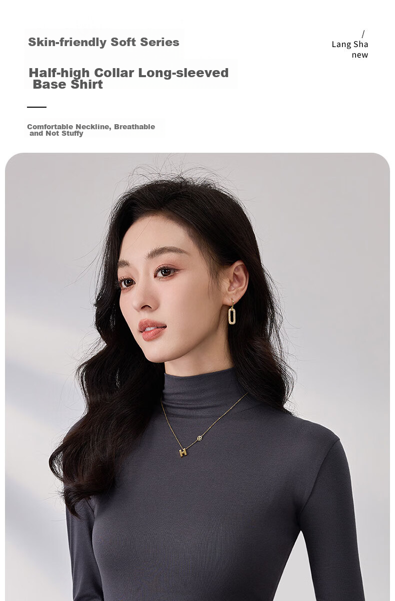 LangSha Spring And Autumn Modal Solid Color Semi-Turtleneck Base Layer Top for Women, Slim Fit Thin Inner Wear Long Sleeve Slimming Stylish Blouse 1