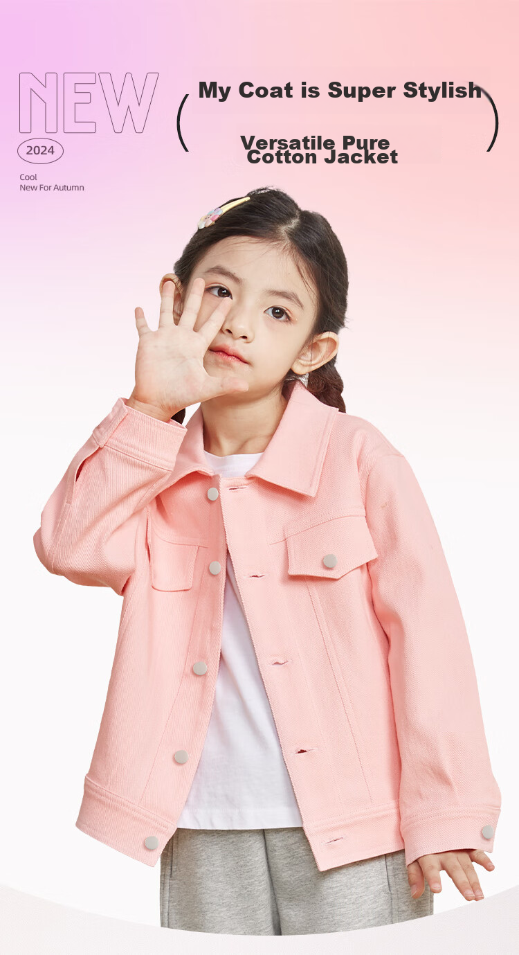 Baleno Girls' Jacket for Spring And Autumn 2026, Stylish Lapel Denim Jacket for Older Girls, Children's Spring Clothing, Casual Cardiga 1