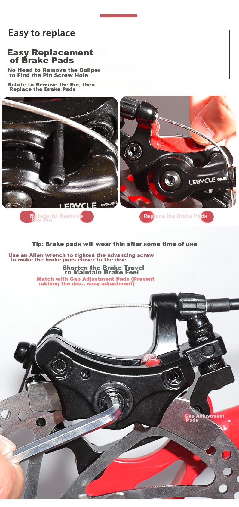 LEBYCLE Mountain Bike Electric Bicycle Clamp Set Brake Pads Front And Rear Disc Brake Conversion Kit Universal Permanence Complete Set 8