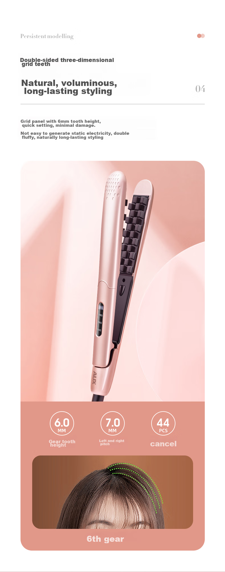AUX Corn Silk Volumizing Hair Straightener [Negative Ion], Curling Iron And Flat Iron Combo, Hair Volumizer, Hair Straightening Tool for Men And Women, Root Lift Volumizing Clip, Electric Hair Straightener Gift 7