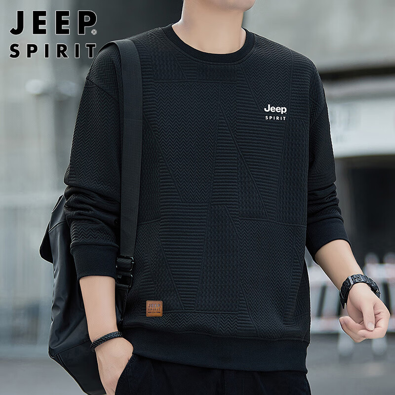 Мужской свитшот JEEP SPIRIT, вафельный трикотаж, длинный рукав, повседневный свободный крой, трендовый топ для осени и зимы