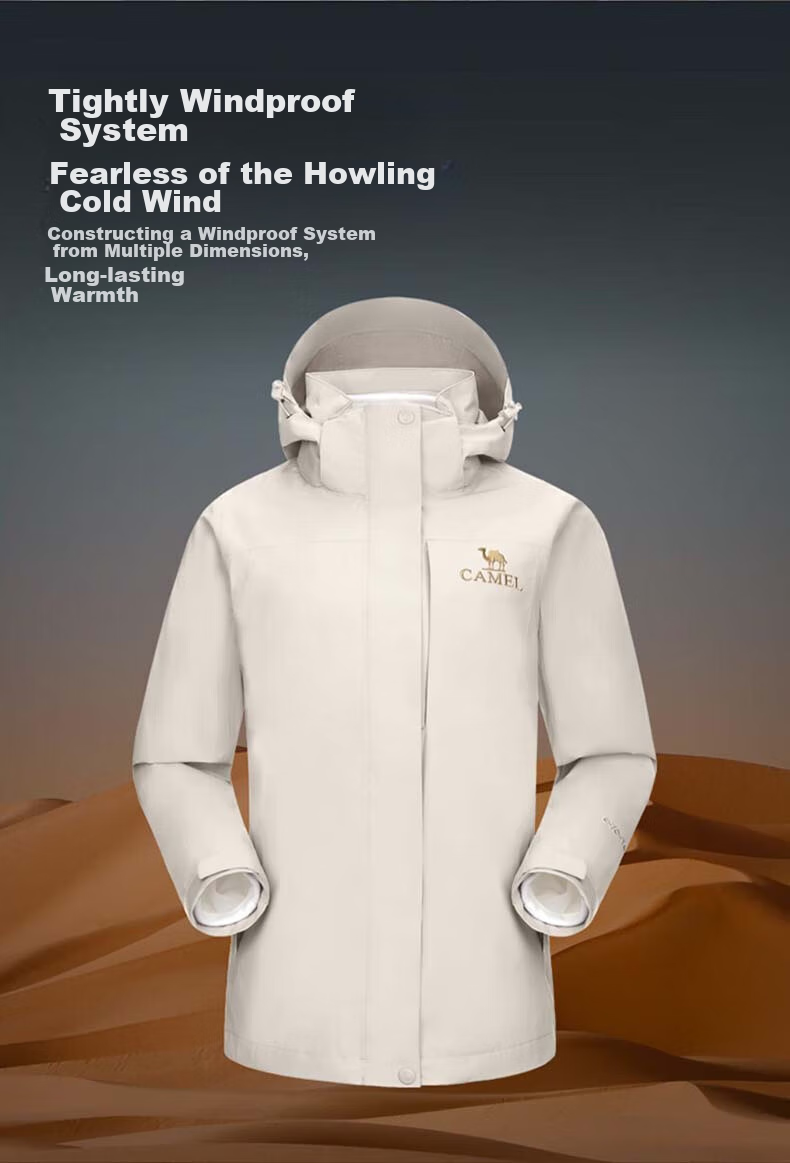 CAMEL Fleece-Lined Three-In Waterproof And Warm Mountaineering Jacket TR057, Wood Gray, Women's XXL 8