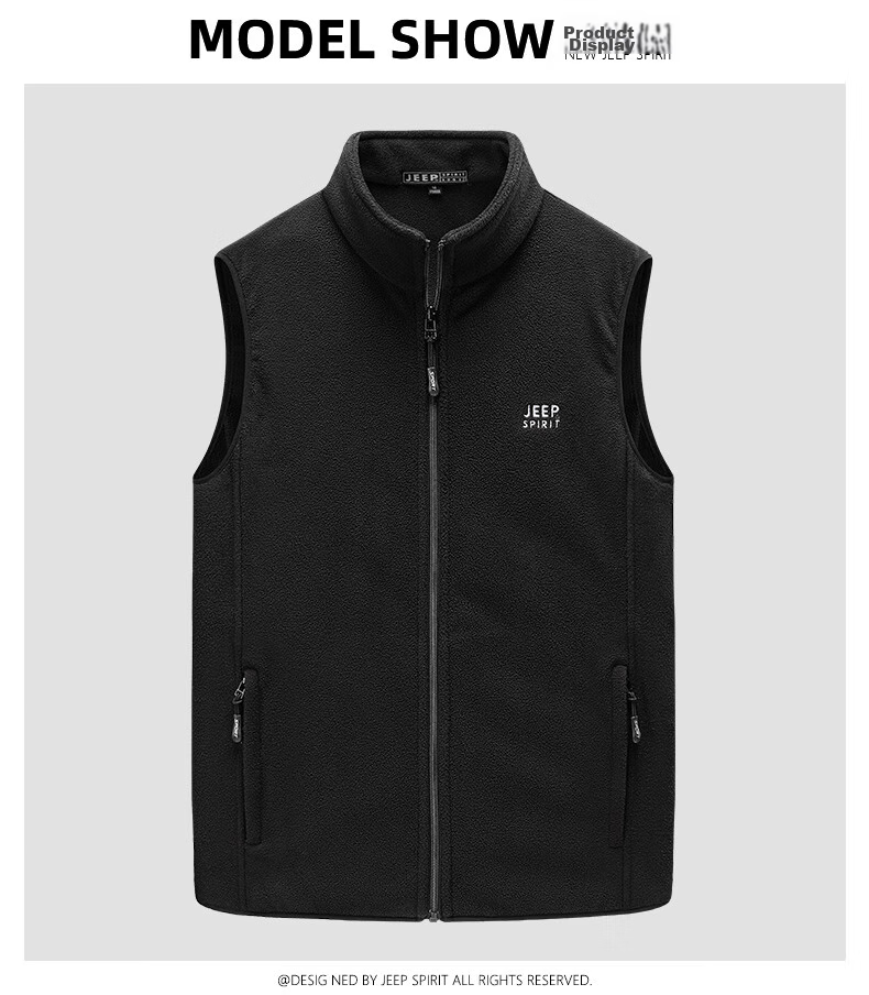 JEEP SPIRIT Men's Fleece Vest, Spring And Autumn Stand-Up Collar Sleeveless Tank Top, Men's Outerwear Jacket, Black, 3XL 5