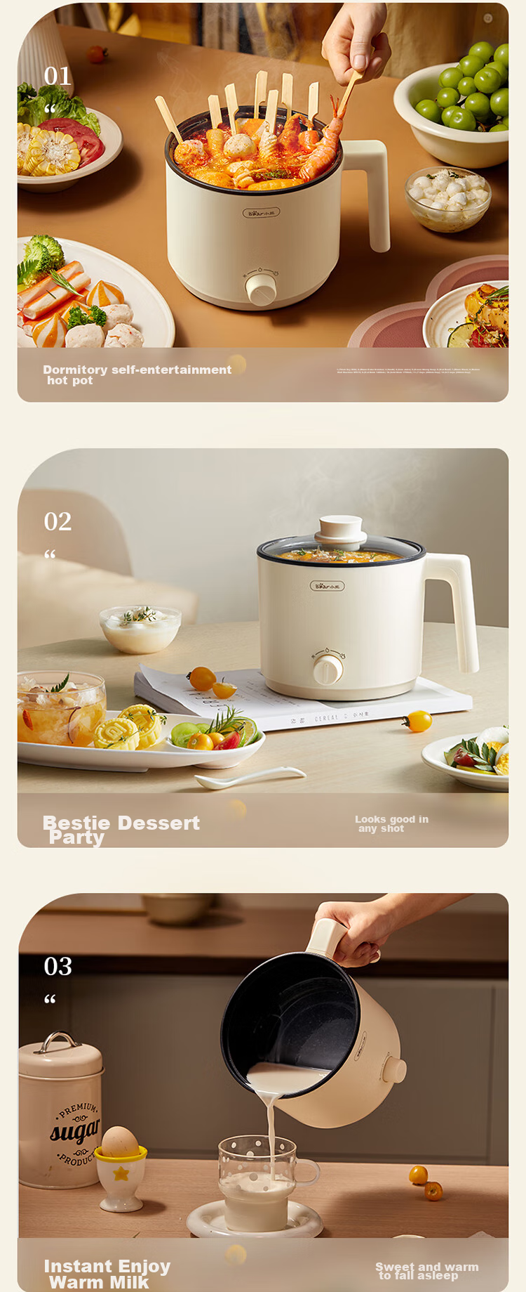 Bear Electric Cooking Pot, Small Electric Pot, Electric Hot Pot, Multi-Functional Steaming And Boiling Pot, Student Dormitory Instant Noodle Hot Pot for Home Use, V17D3 1.7L Electric Cooking Pot, Multi-Purpose Pot for 1-2 People 7
