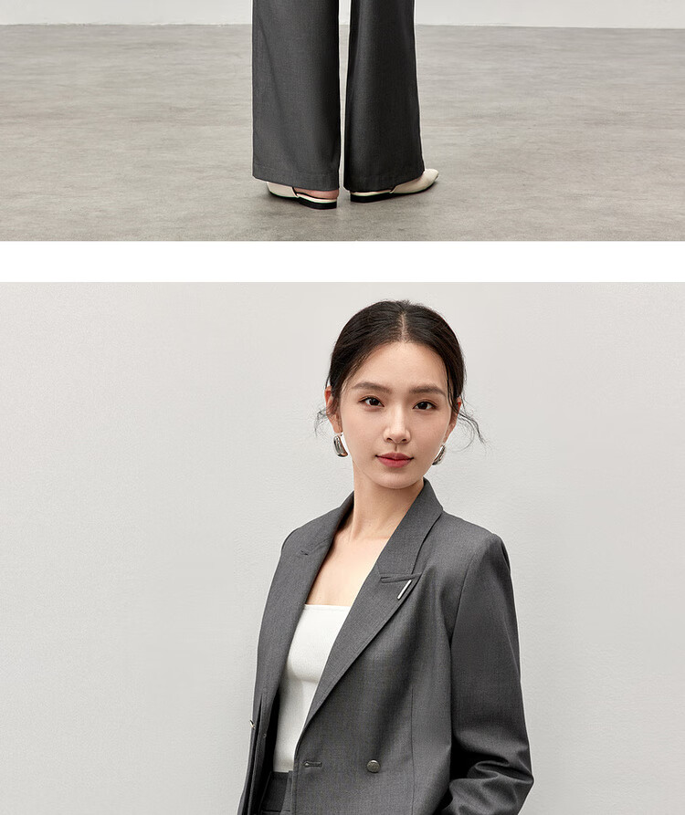 Sentubila Professional Interview Suit Set for Women, Spring And Autumn Style, Formal Wear, High-End Small Suit Outfit, Complete Set, Gray, S 19