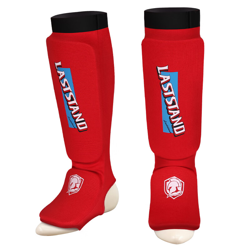 LASTSTAND Thai Boxing Knitted Leg Guards for Adults And Children, Kickboxing Training Shin Guards with Foot Support, Red, Size S