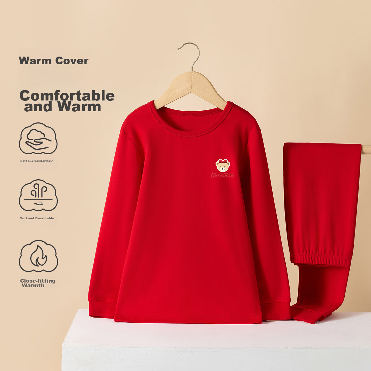 Classic Teddy Children's Pajamas, Zodiac Year Red Autumn Underwear Set for Boys And Girls, Pure Cotton Sleepwear, Home Wear, Cute, Size 140
