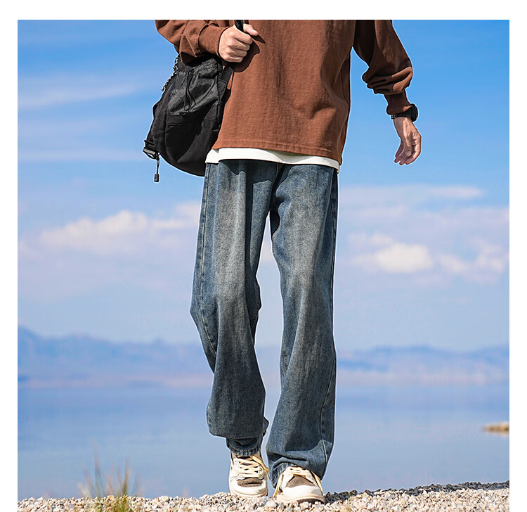 Dingfengbaoluo American Retro Washed Jeans for Men, Summer Cool High Street Casual Loose Straight-Leg Pants DFK06 Navy Blue XL 6