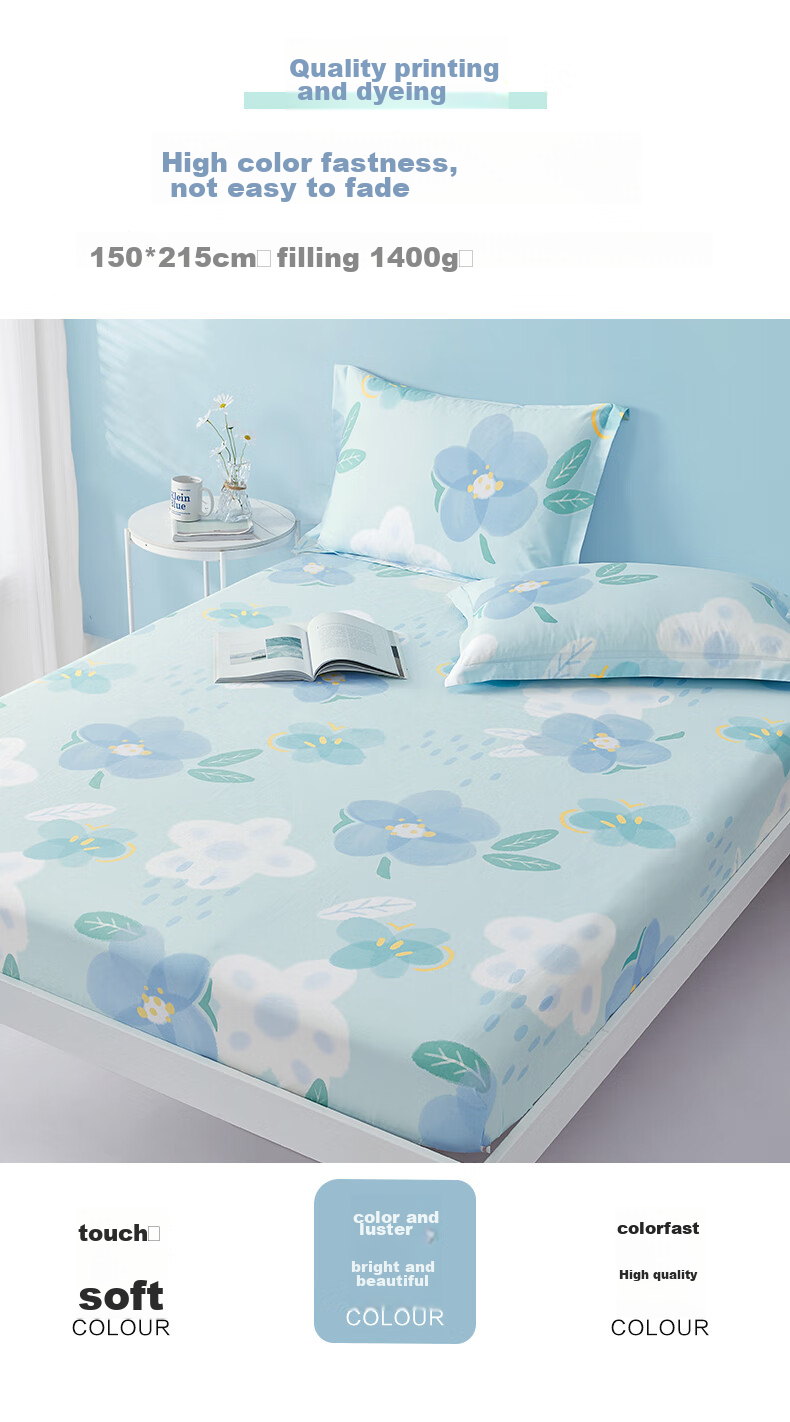 BEYOND Home Textiles Pure Cotton Fitted Sheet Mattress Cover Single Piece Set Floral Pattern 180*200cm 7